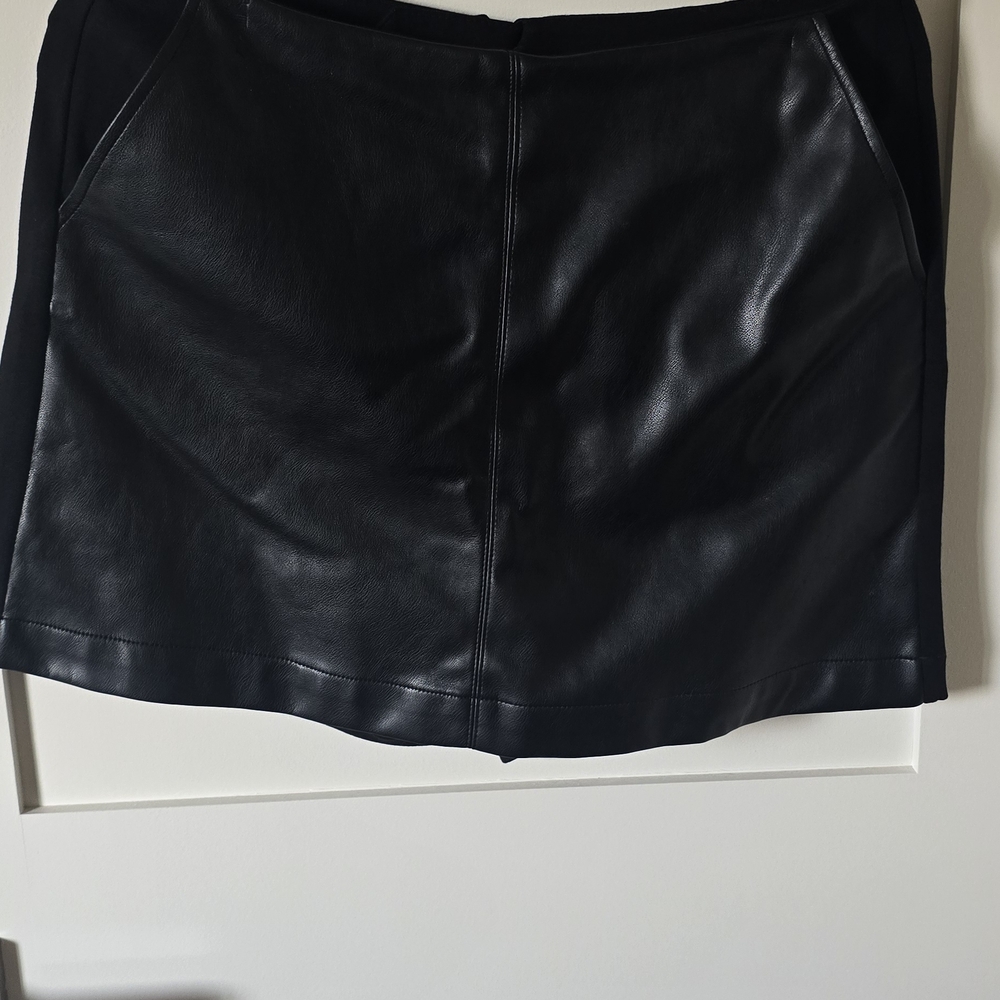 CAbi Black Faux Leather Mini Skirt